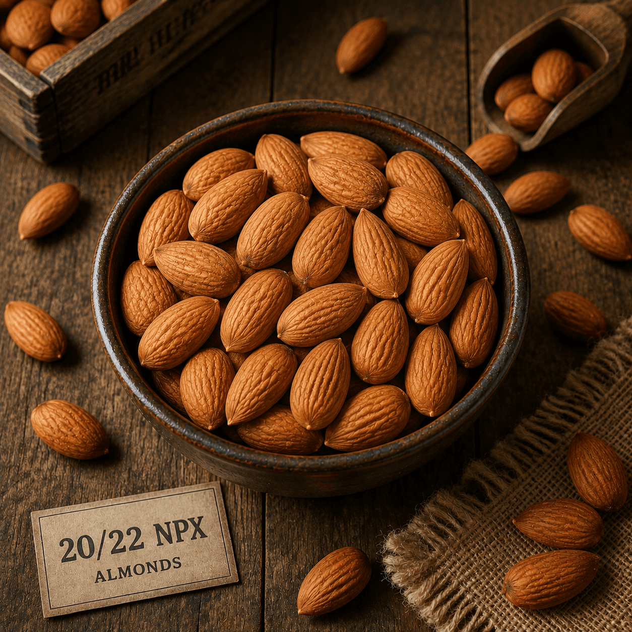 20/22 NPX grade almonds, whole kernels shown loose.